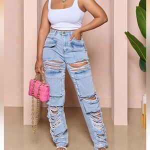 Stylish Light Blue Ripped Boyfriend Jeans